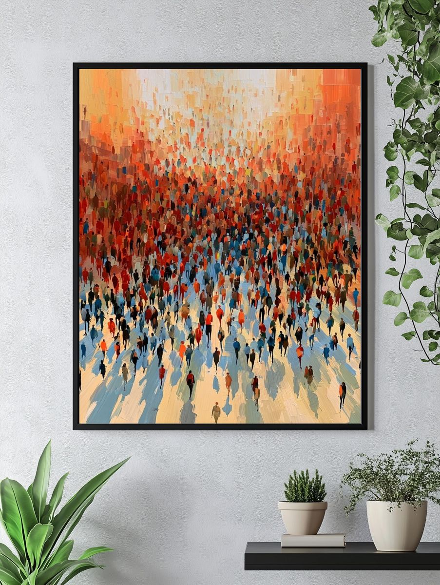 Crowd in Warm Light Abstract Poster. — room view 4