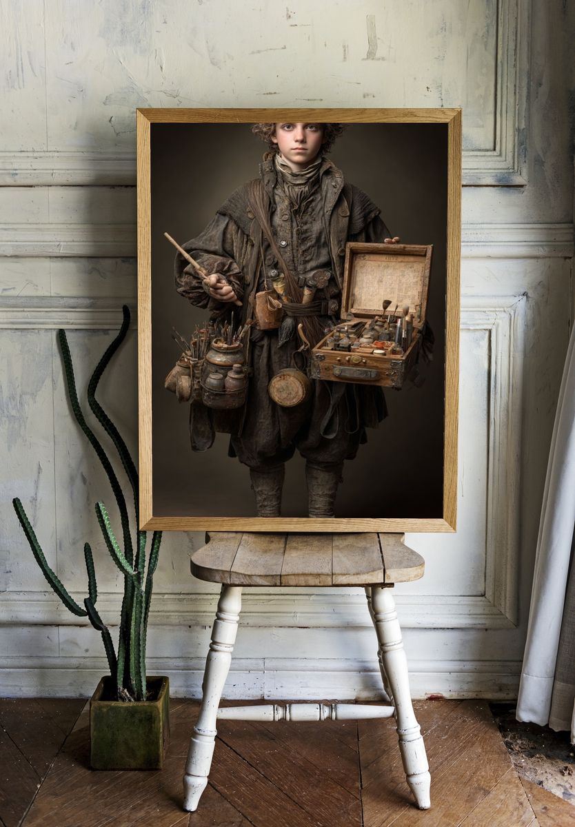 Curious Young Artisan Portrait Print. room preview