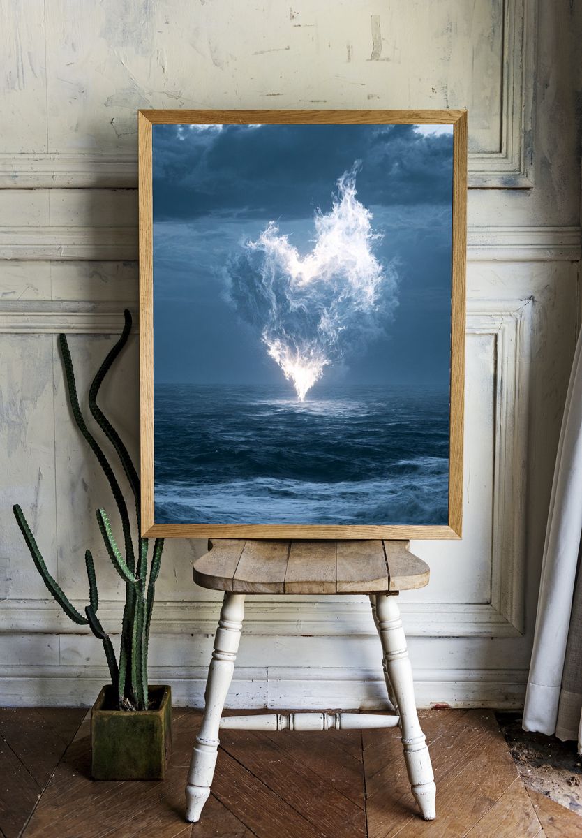 Ocean Firestorm Surrealism Print. — room view 1