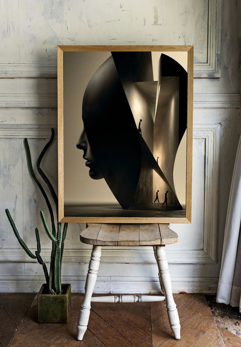 Surreal Face Silhouette Print. — room view 1
