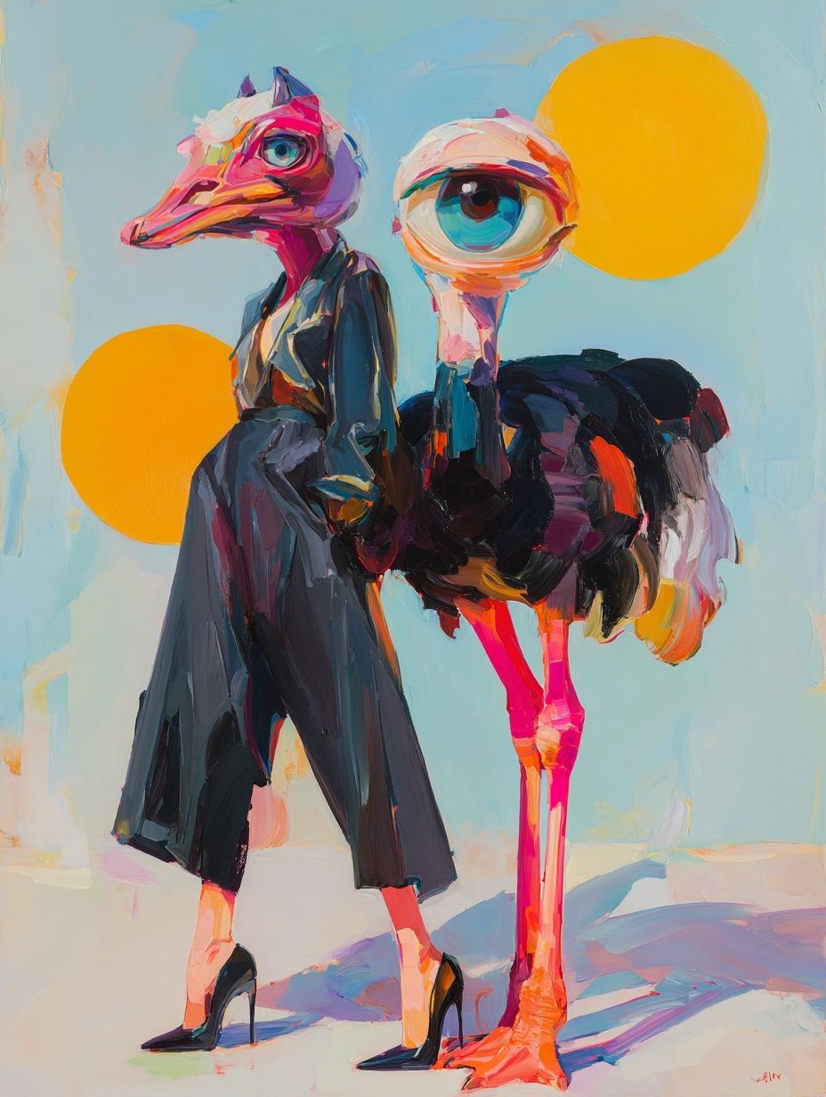 Surreal Ostrich Fashion Print. poster detail