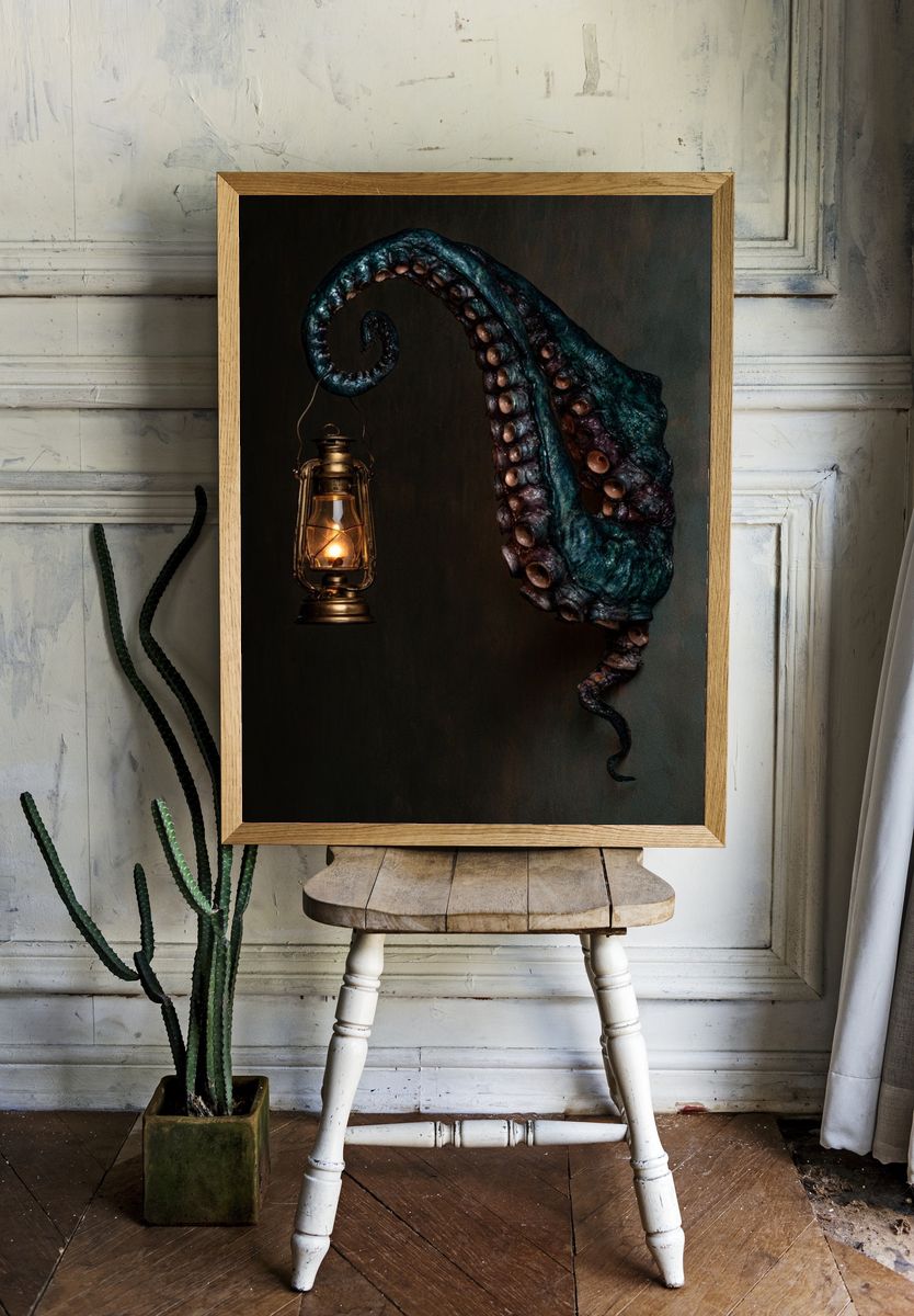 Octopus Lantern Surrealism Print. — room view 1