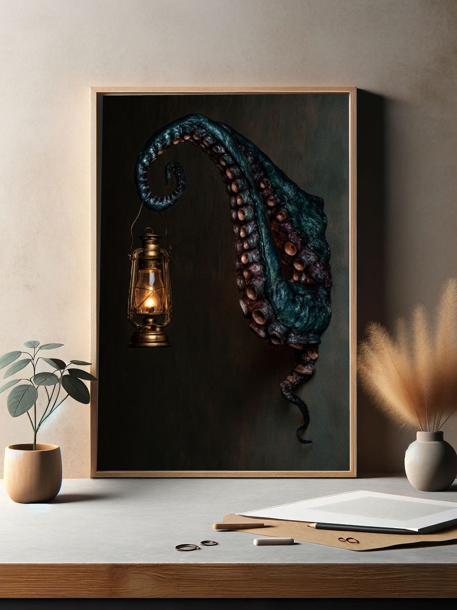Octopus Lantern Surrealism Print. — room view 2
