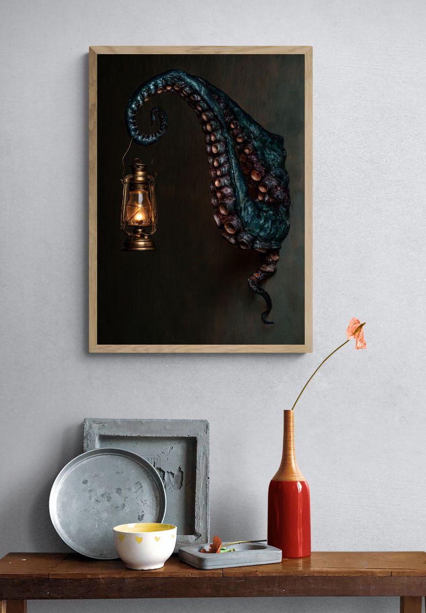 Octopus Lantern Surrealism Print. — room view 3