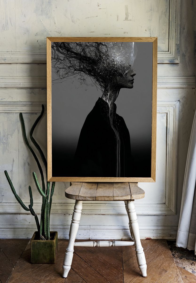 Surreal Profile Silhouette Print. room preview