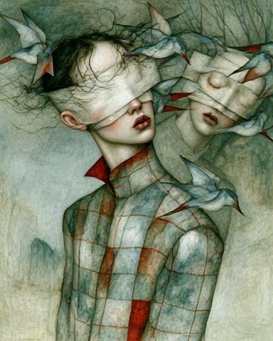 Surreal Bird Woman Illustration Poster. poster detail