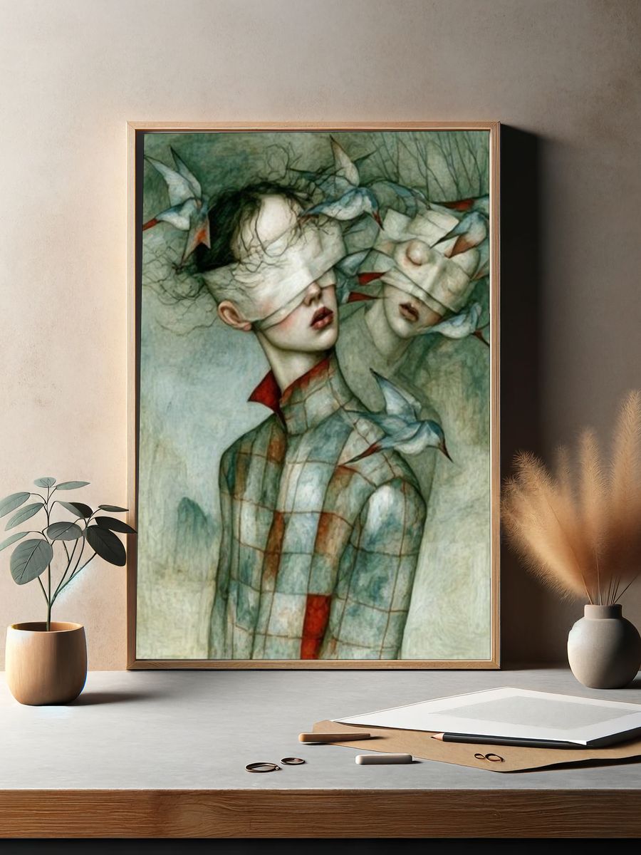 Surreal Bird Woman Illustration Poster. — room view 2