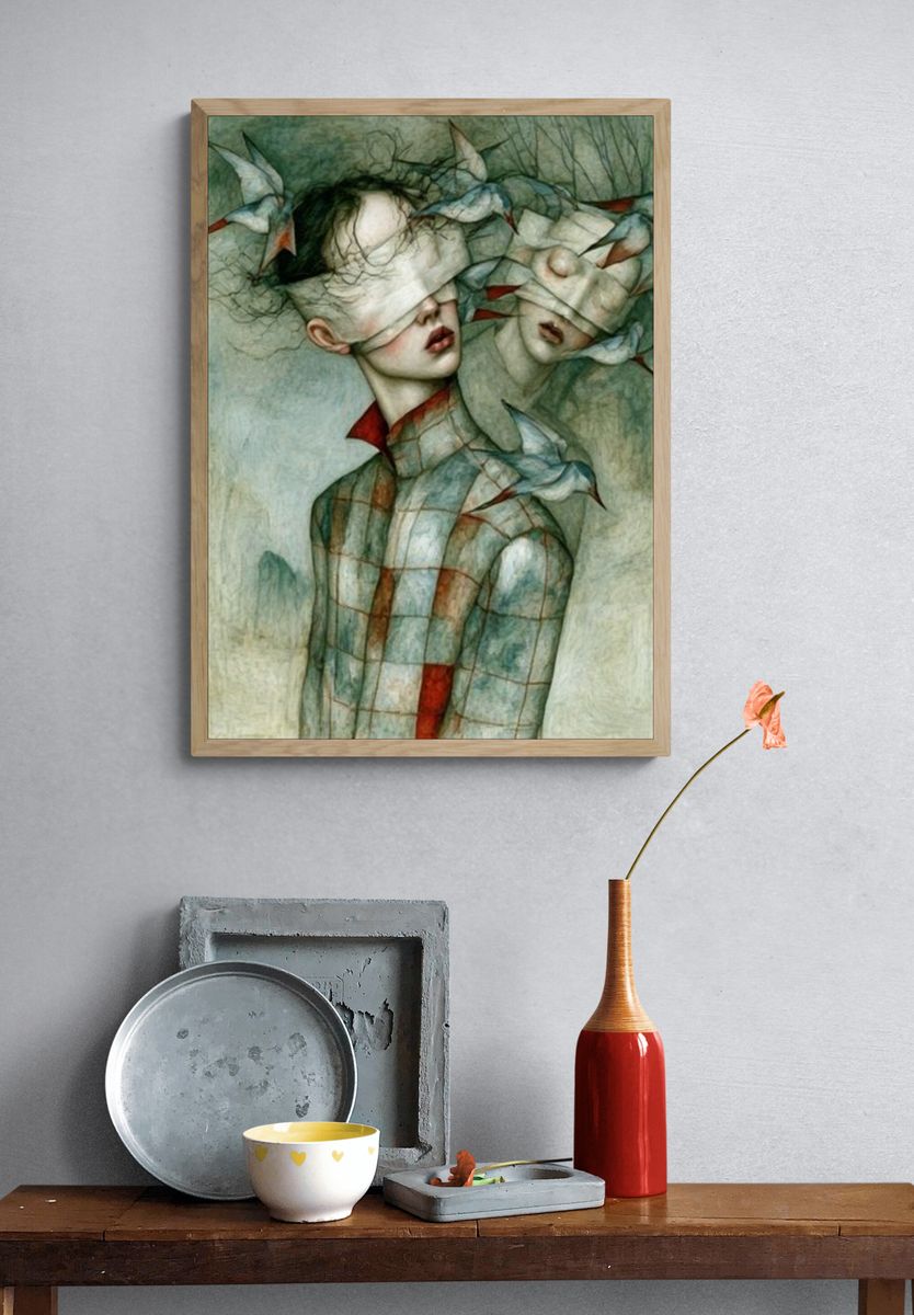 Surreal Bird Woman Illustration Poster. — room view 3