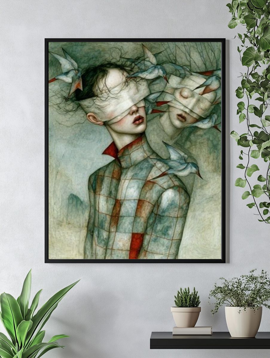 Surreal Bird Woman Illustration Poster. — room view 4