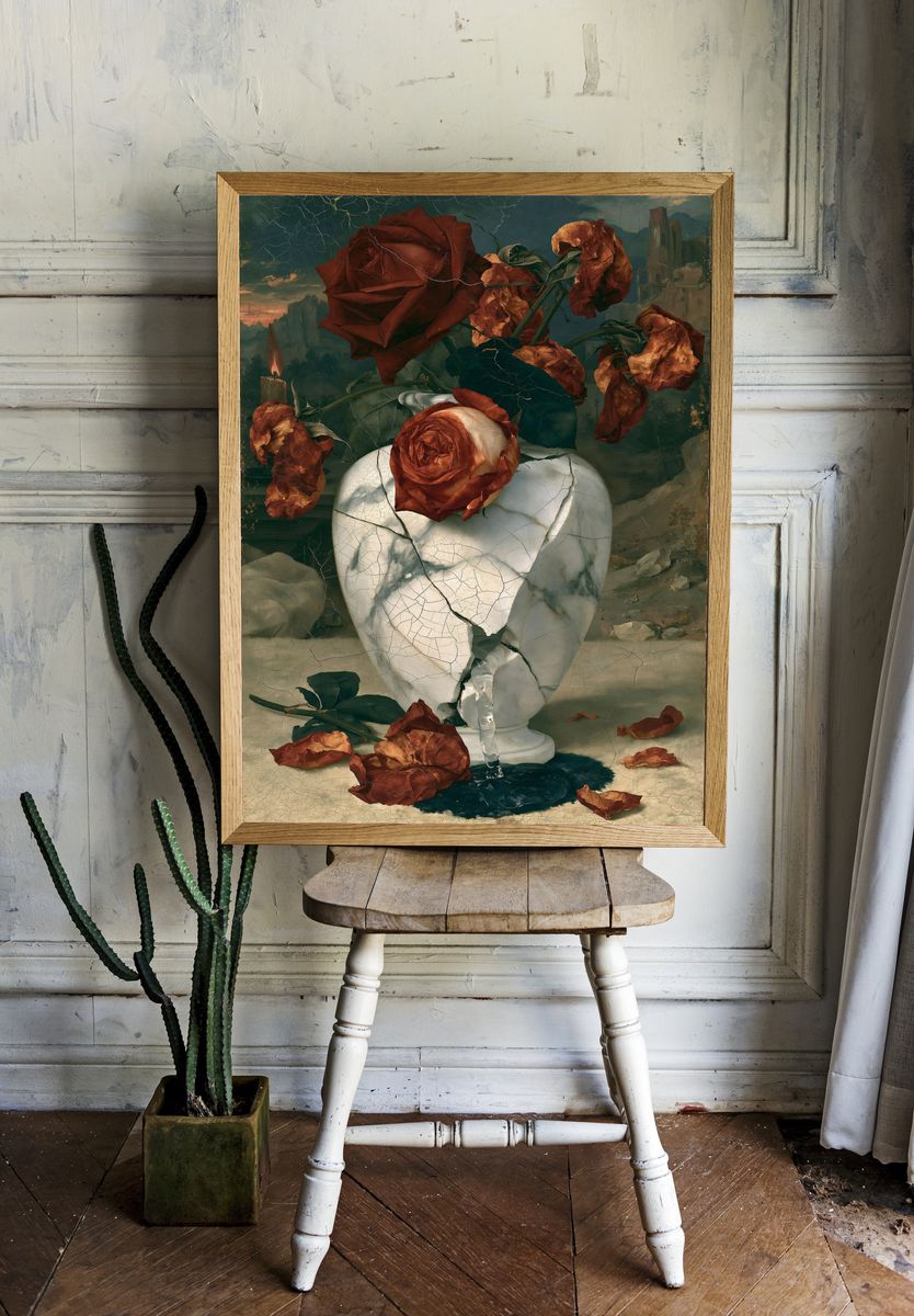 Withered Roses Surrealism Print. — room view 1