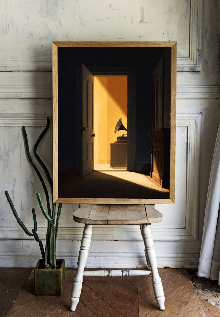 Sunlit Gramophone Room — Fine-Art Print. room preview