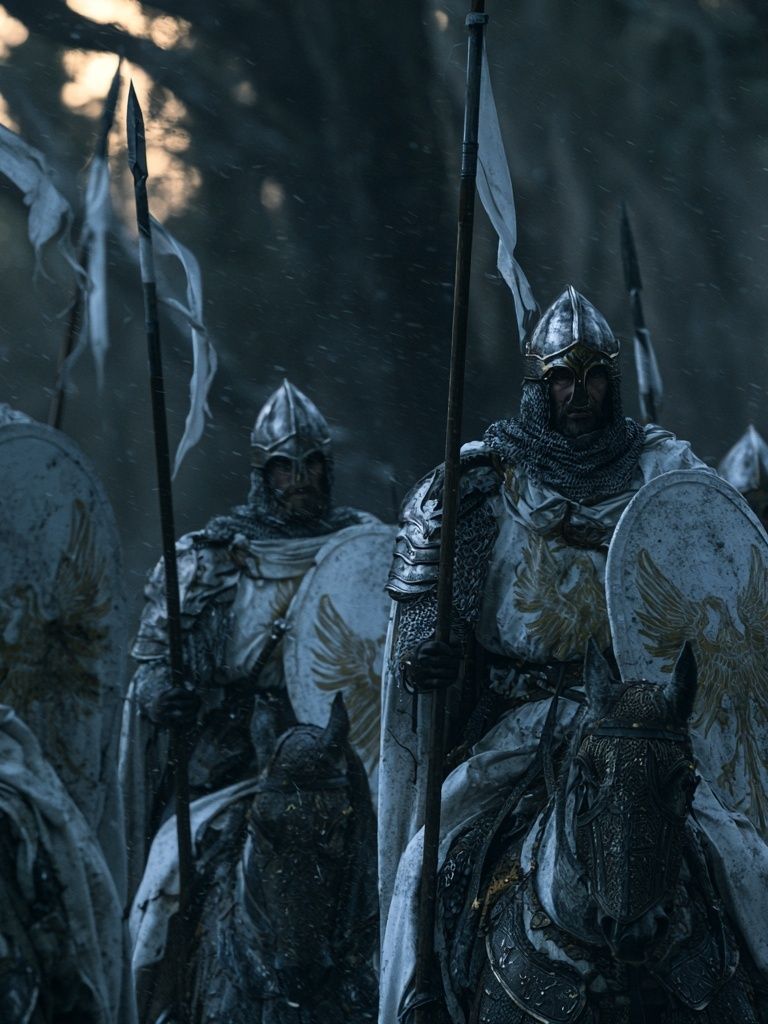 Armored Knights in the Rain Poster. poster detail