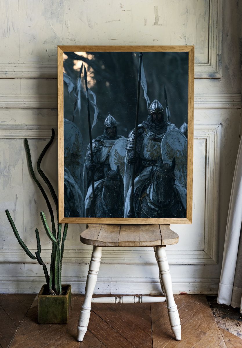 Armored Knights in the Rain Poster. room preview