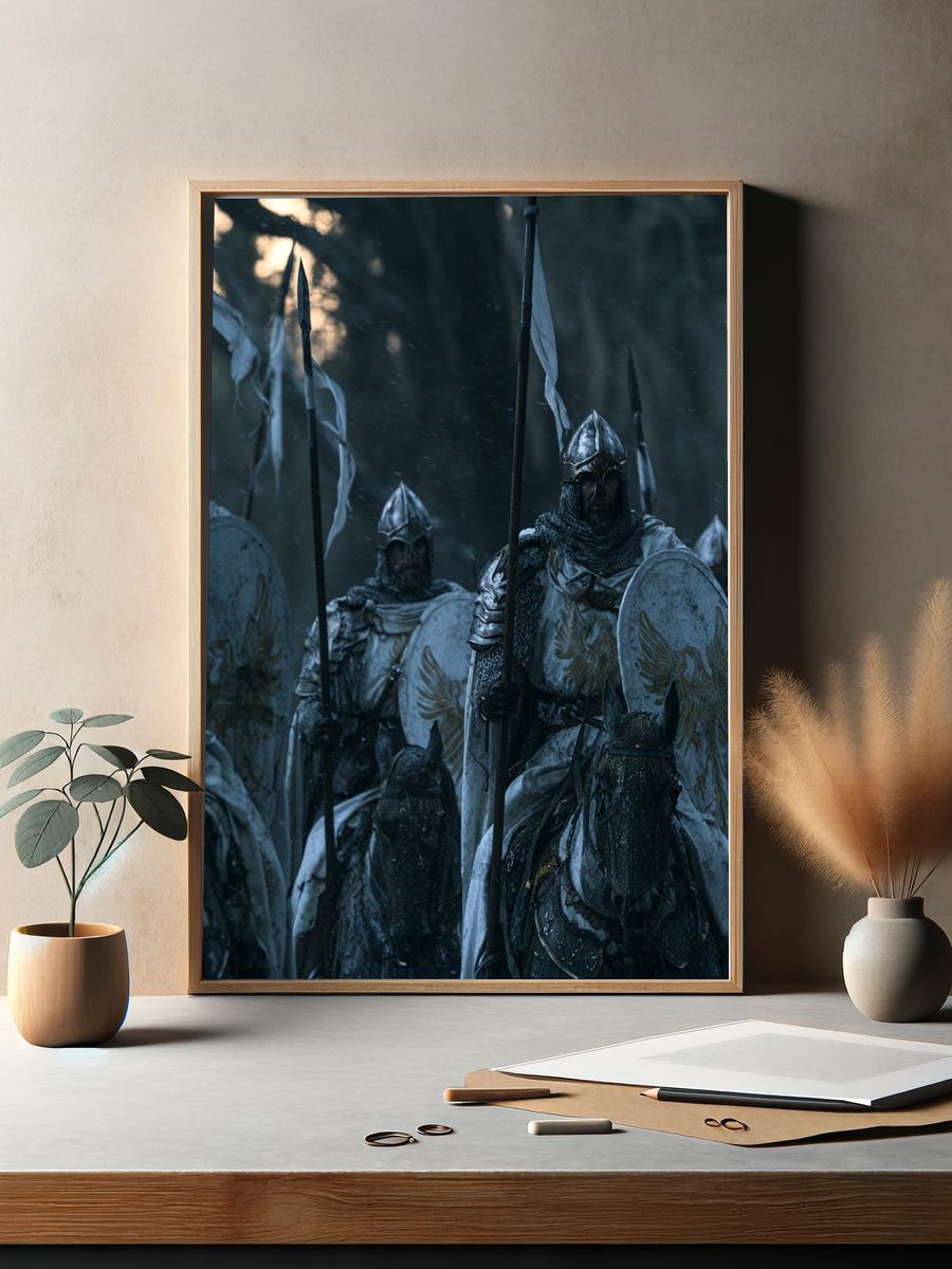 Armored Knights in the Rain Poster. — room view 2