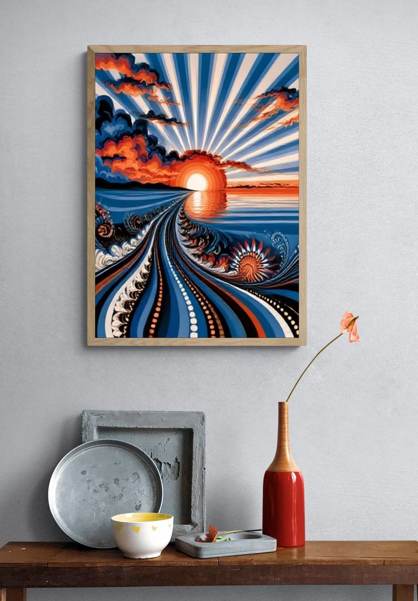 Sunset Ocean Wave Fine-Art Print. — room view 3