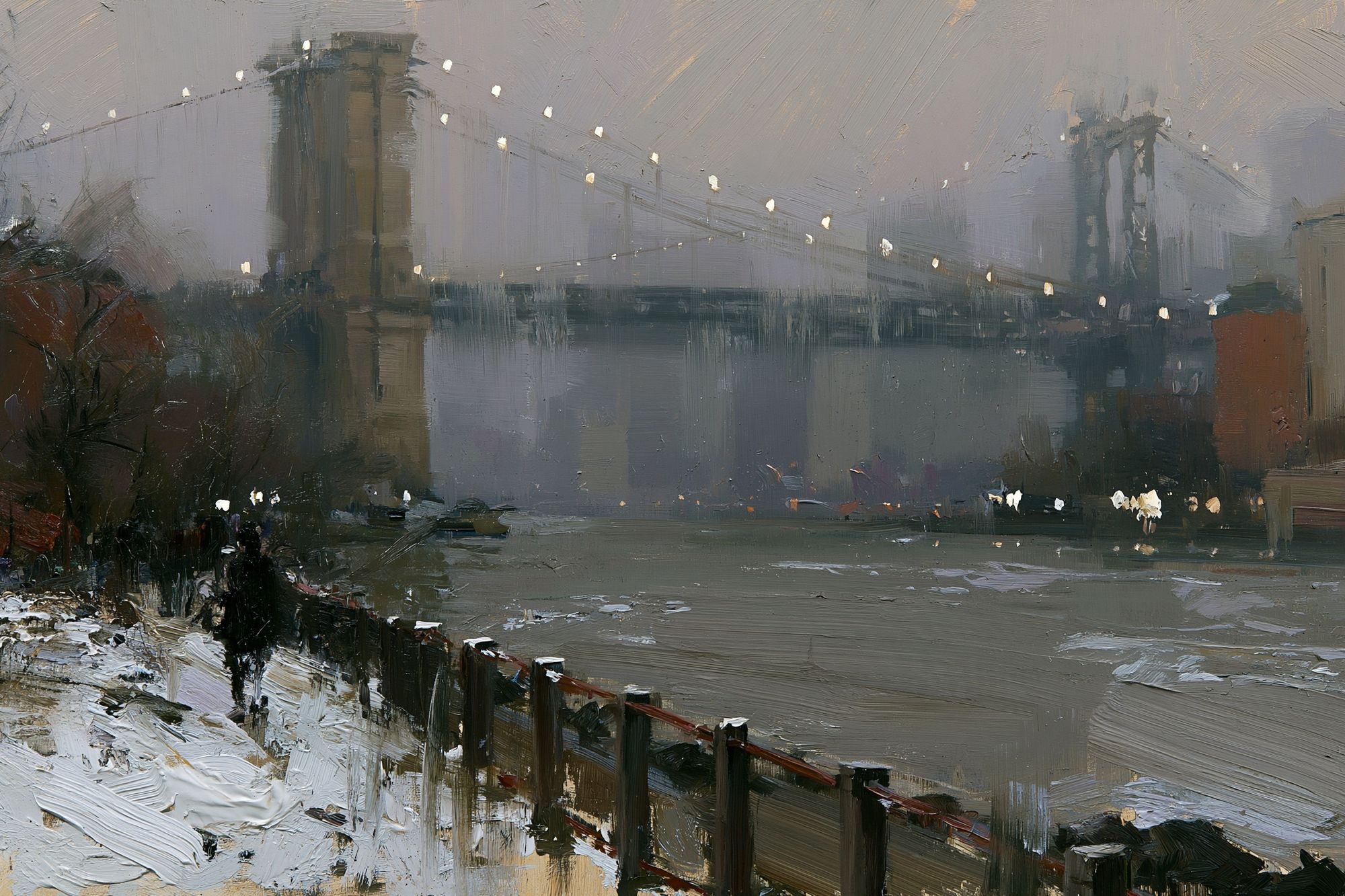 Brooklyn Bridge Winter Cityscape Print. poster detail