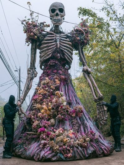 Floral Skeleton Street Art Print.