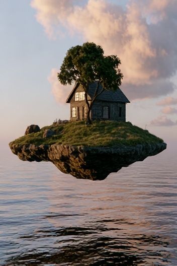 Floating Island House Surrealism Print. poster — fine-art art