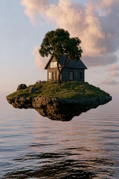Floating Island House Surrealism Print. poster print