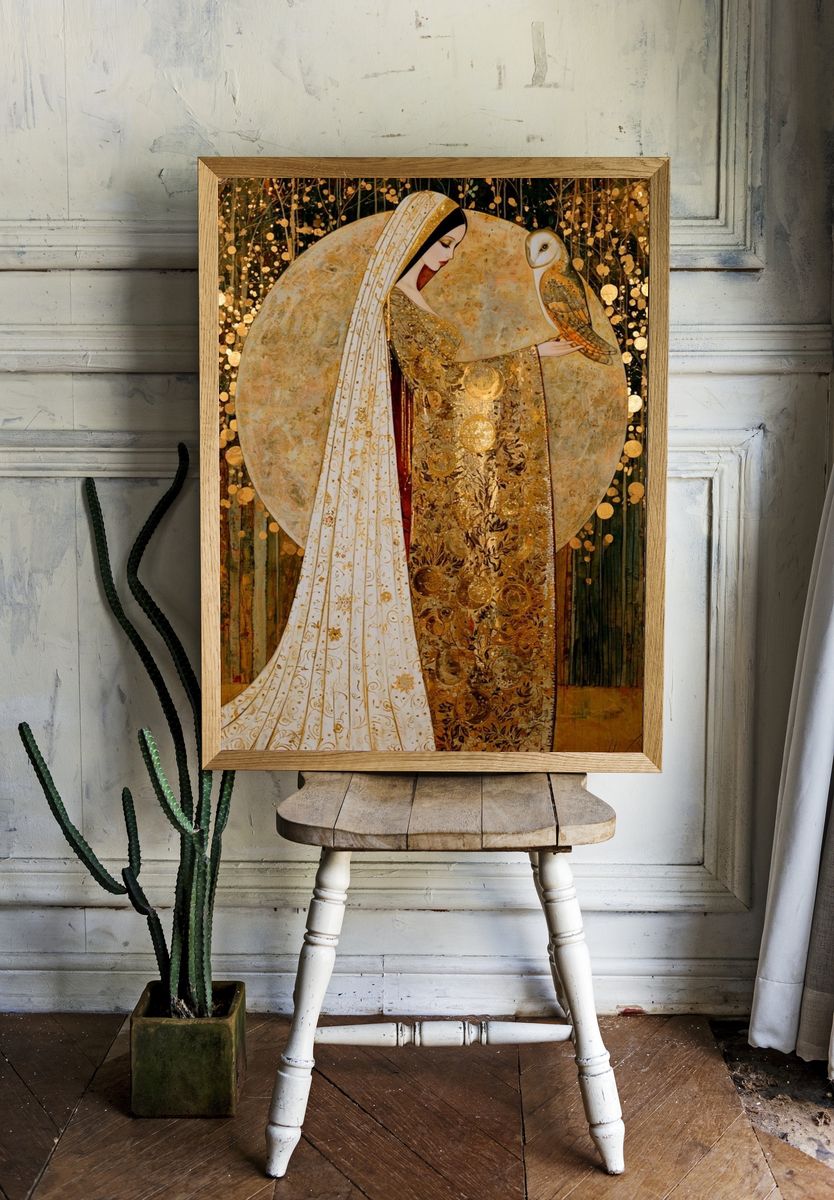Golden Woman and Owl Fine-Art Print. — room view 1