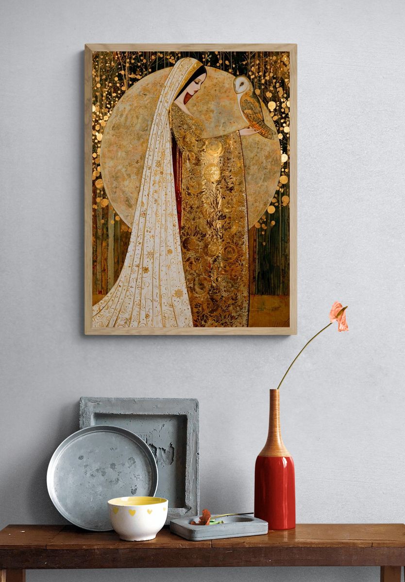 Golden Woman and Owl Fine-Art Print. — room view 3