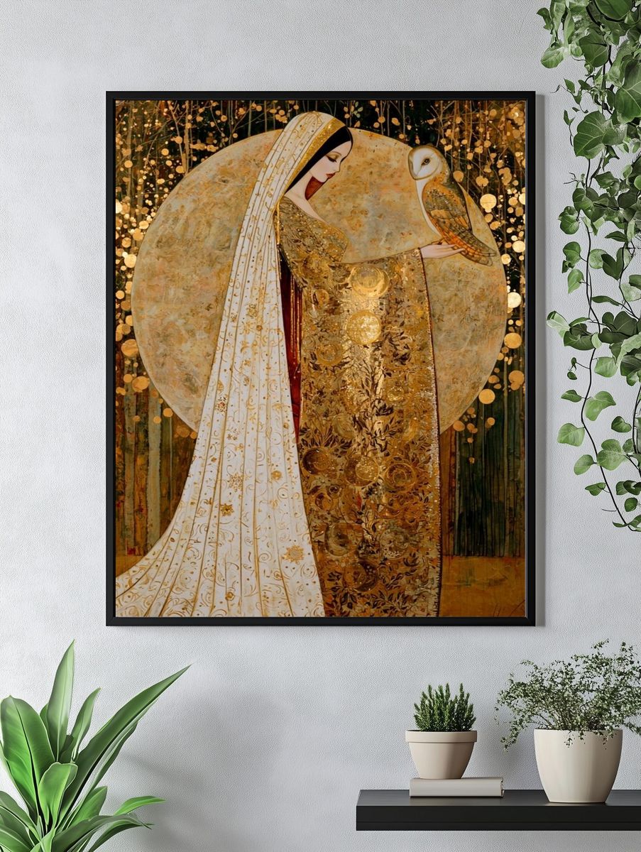 Golden Woman and Owl Fine-Art Print. — room view 4