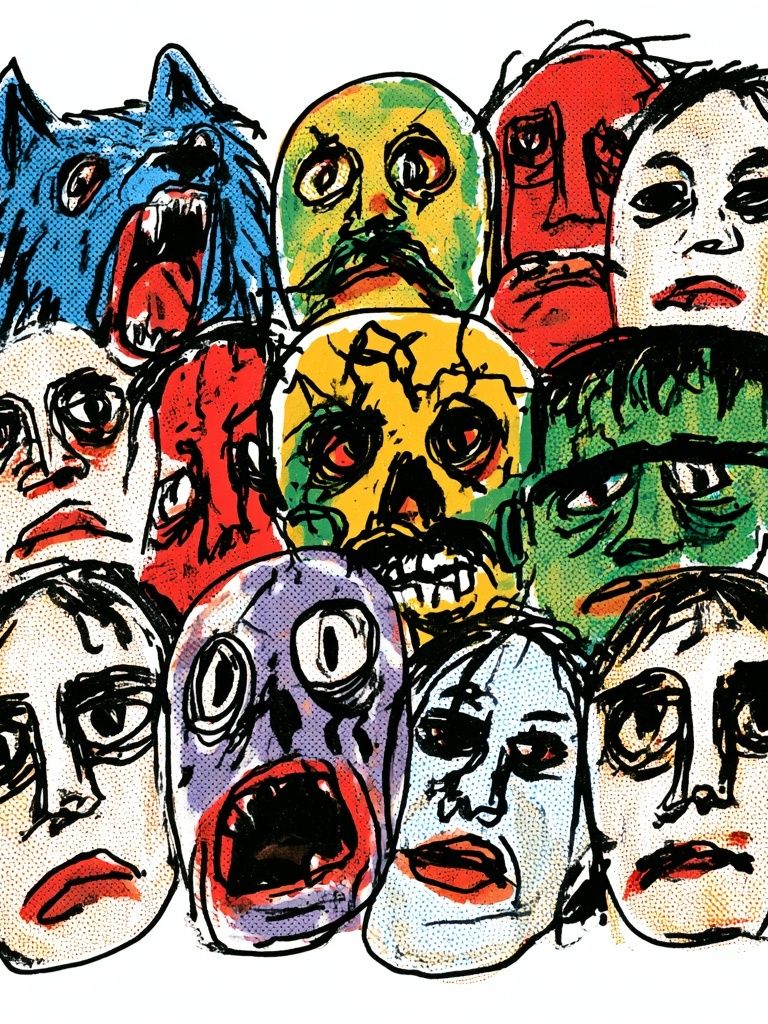 Expressionist Faces Illustration Poster. poster — fine-art art