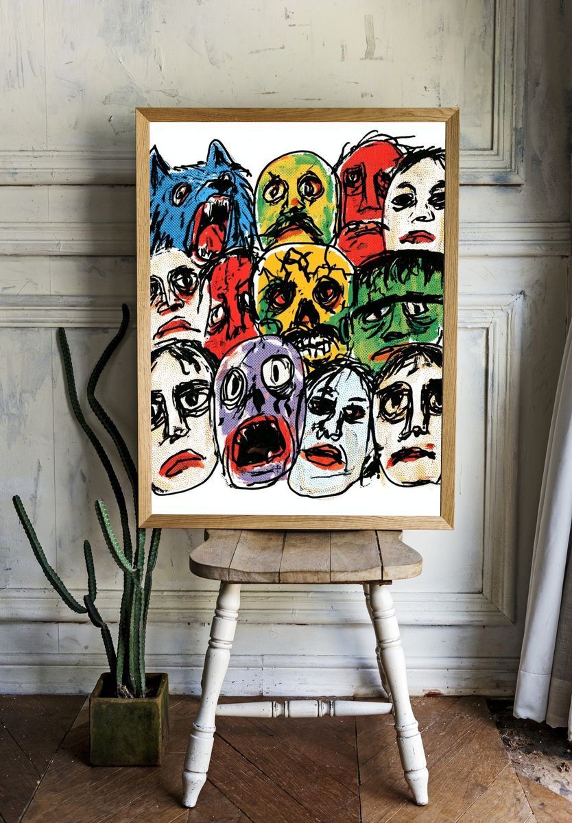 Expressionist Faces Illustration Poster. — room view 1