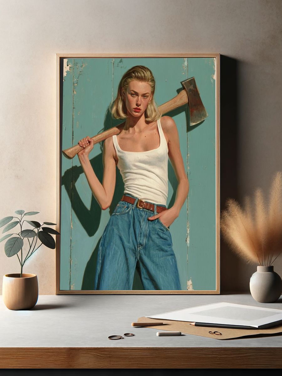 Axe-Wielding Woman Portrait Print. — room view 2