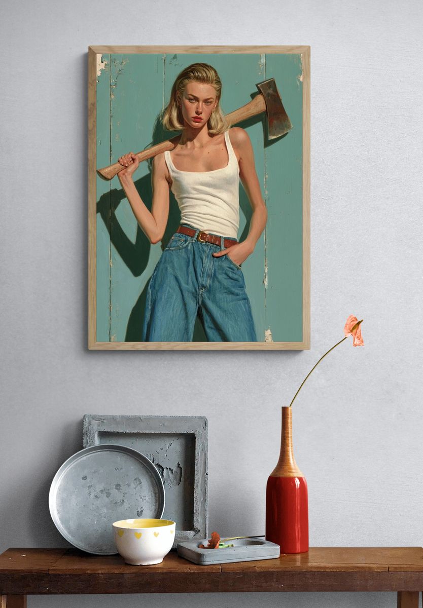Axe-Wielding Woman Portrait Print. — room view 3