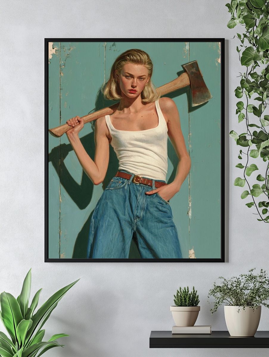 Axe-Wielding Woman Portrait Print. — room view 4