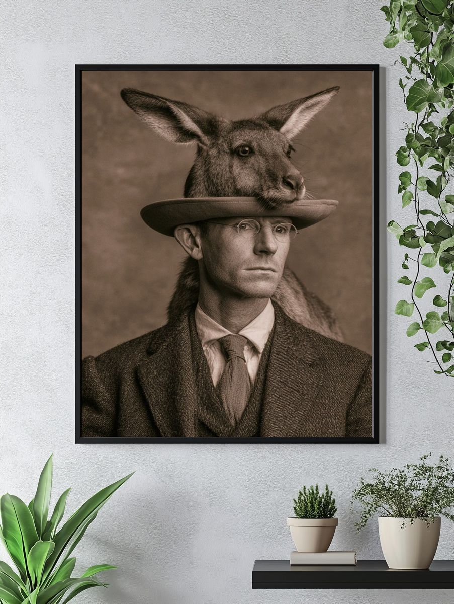 Surreal Kangaroo Portrait Print. — room view 4