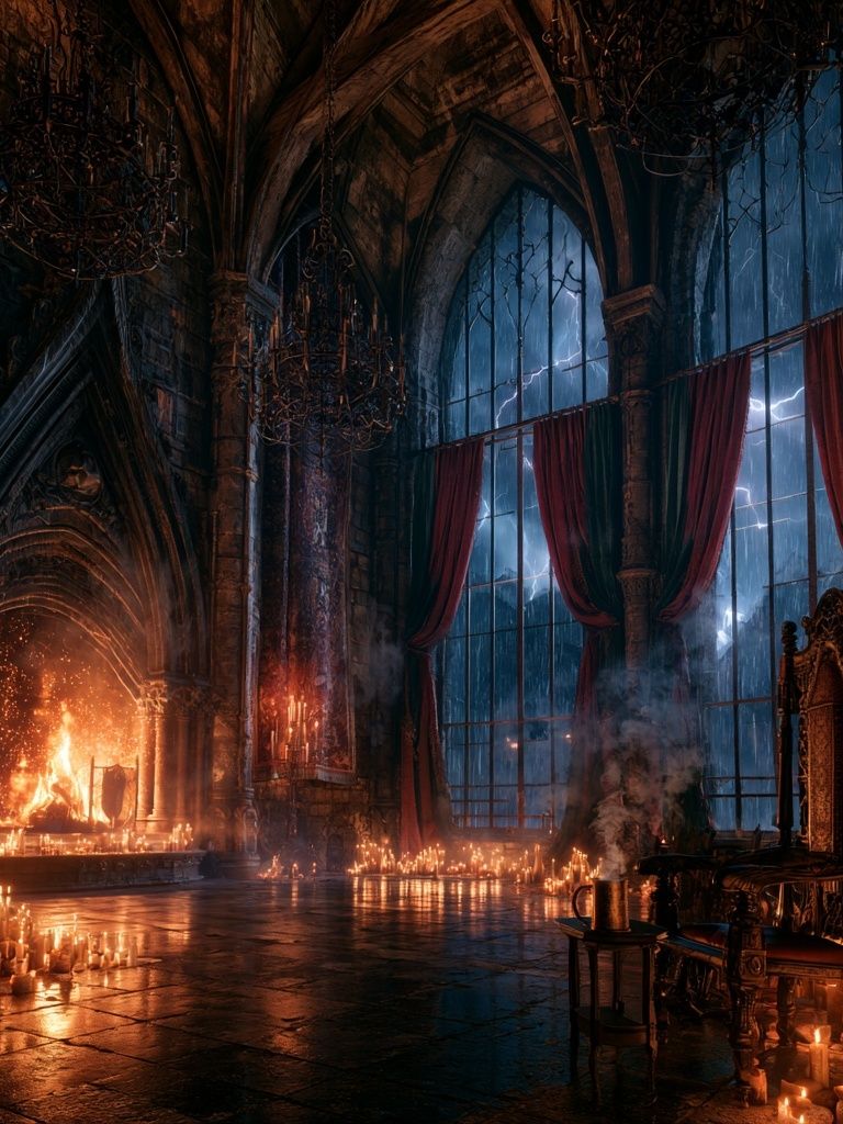Gothic Candlelit Hallway Print. poster detail