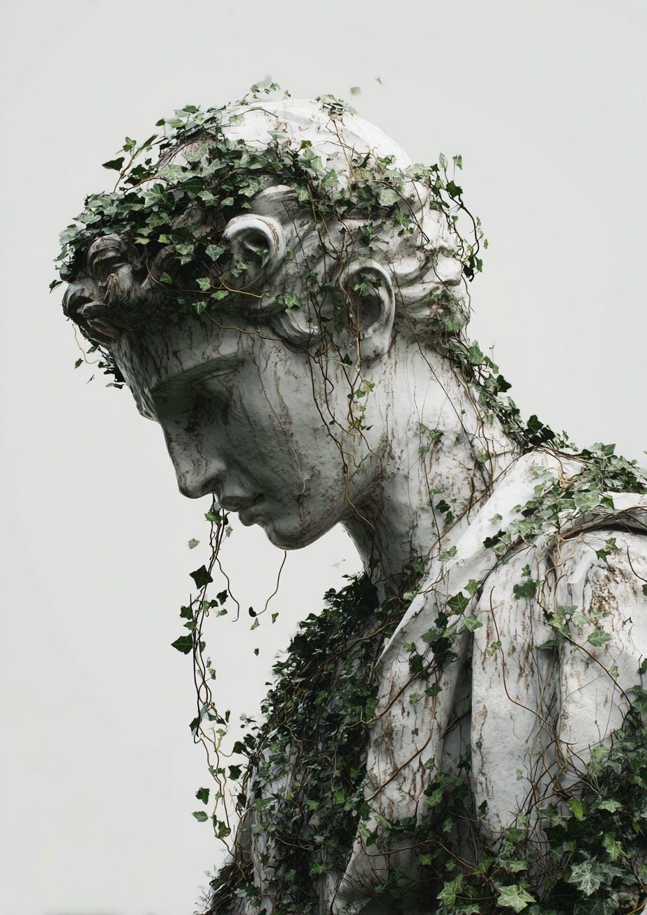 Ivy-Covered Marble Bust Fine-Art Print. poster detail