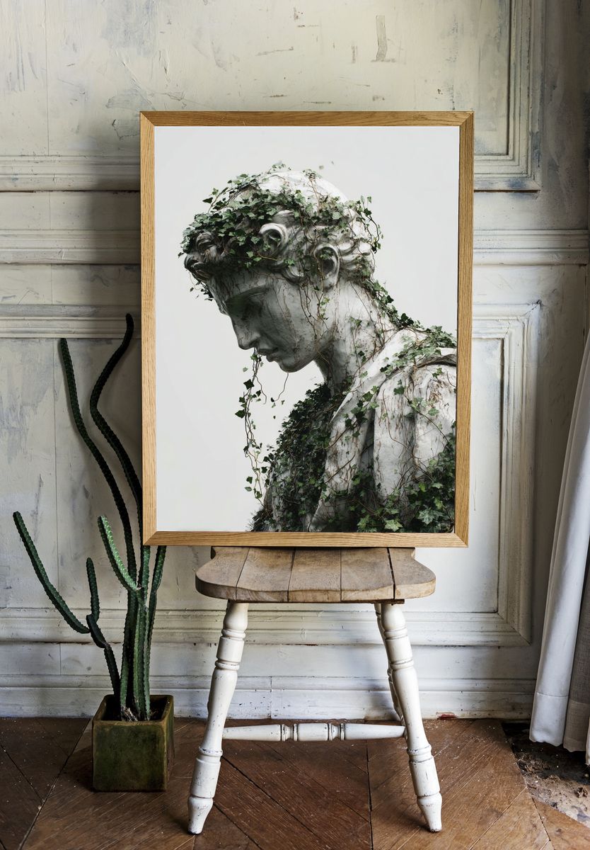 Ivy-Covered Marble Bust Fine-Art Print. — room view 1