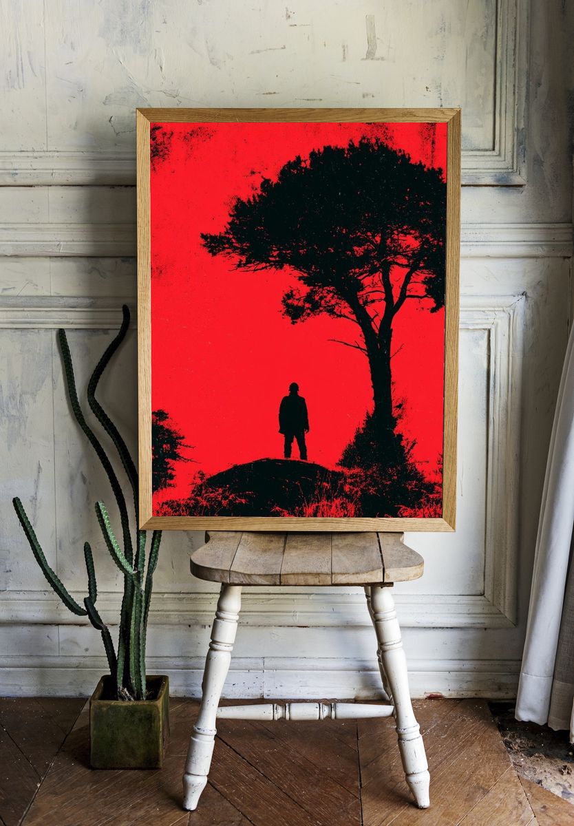 Red Silhouette Forest Horror Print. — room view 1
