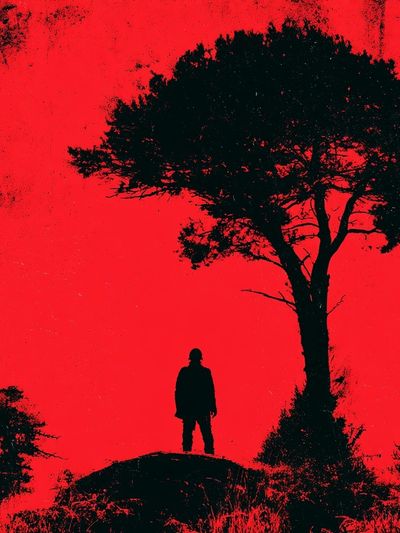 Red Silhouette Forest Horror Print.