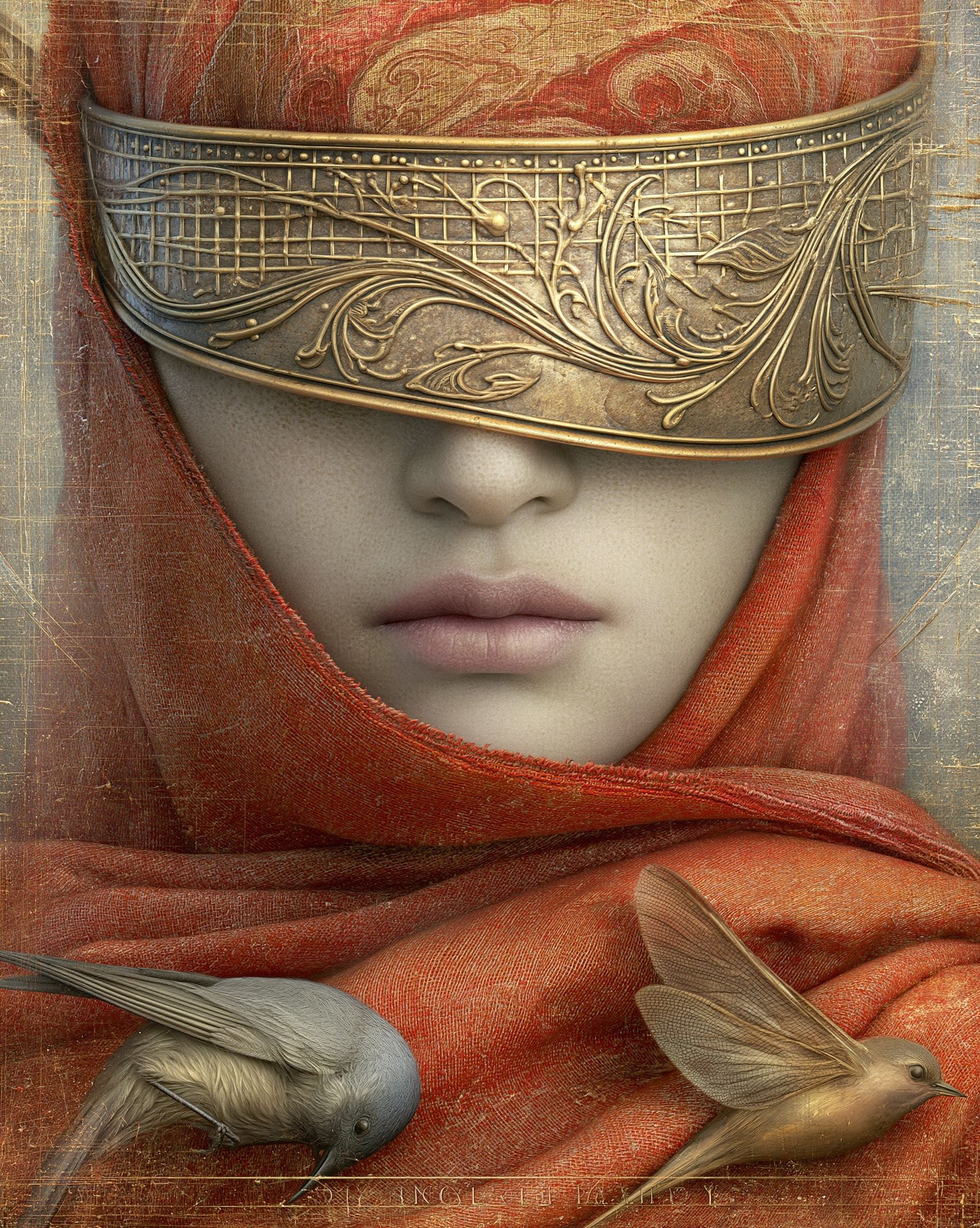 Masked Woman with Birds Fine-Art Print. poster detail