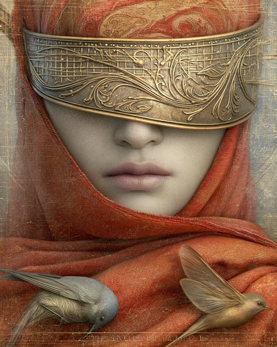 Masked Woman with Birds Fine-Art Print. poster print