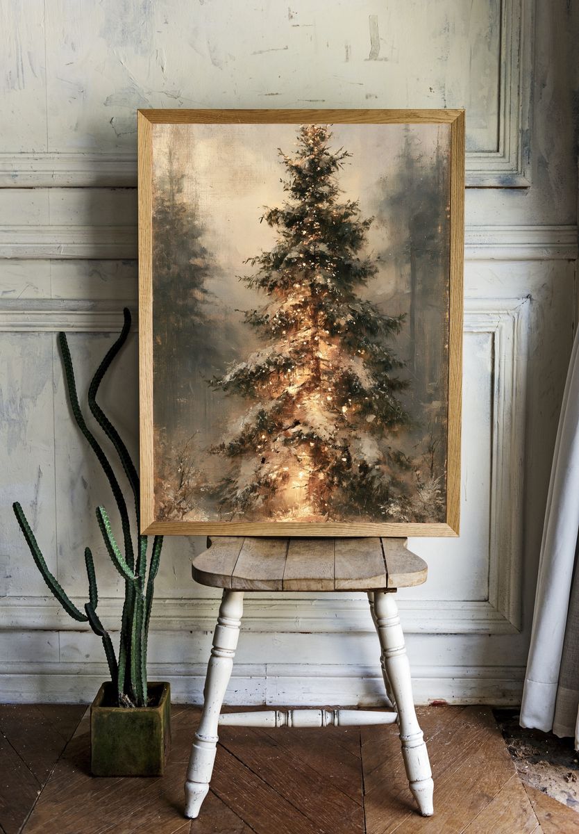 Snowy Christmas Tree — Fine-Art Print. — room view 1