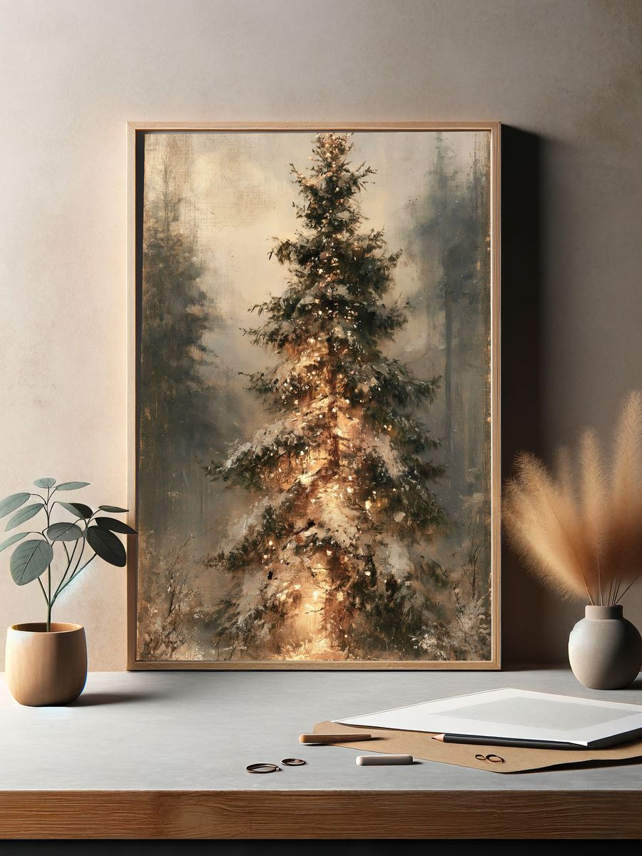 Snowy Christmas Tree — Fine-Art Print. — room view 2