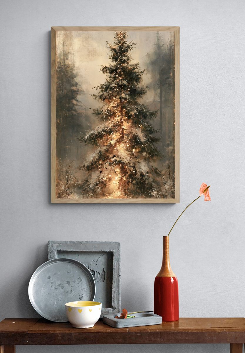 Snowy Christmas Tree — Fine-Art Print. — room view 3