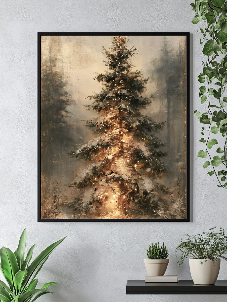 Snowy Christmas Tree — Fine-Art Print. — room view 4