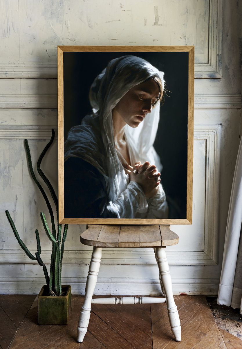 Praying Woman Portrait Print. — room view 1