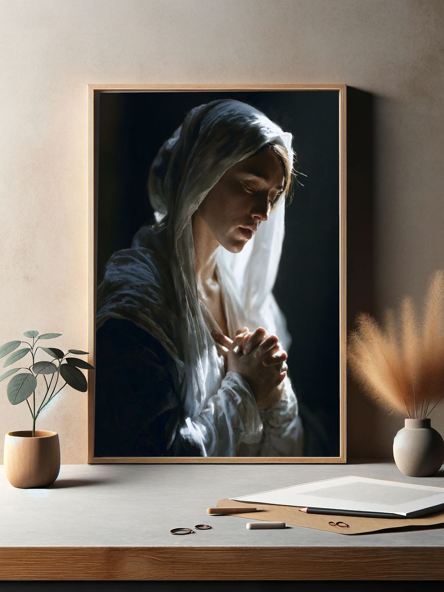 Praying Woman Portrait Print. — room view 2