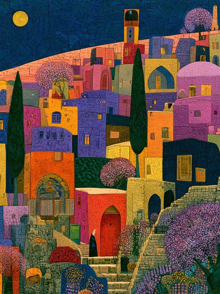 Colorful Mediterranean Village Poster. poster — fine-art art