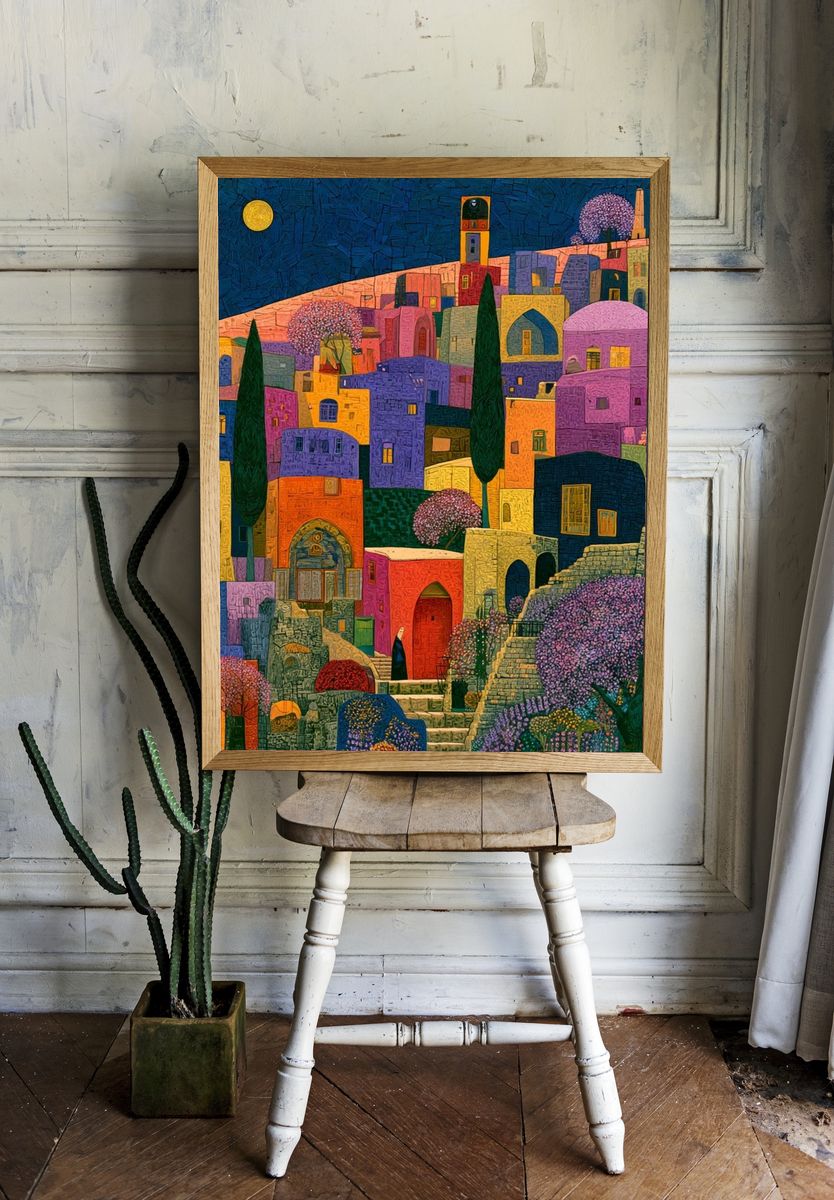 Colorful Mediterranean Village Poster. — room view 1