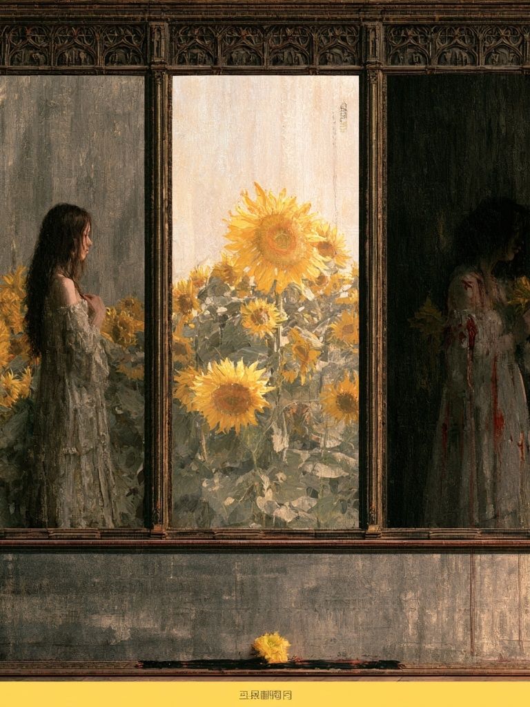 Sunflower Window Scene Print. poster detail