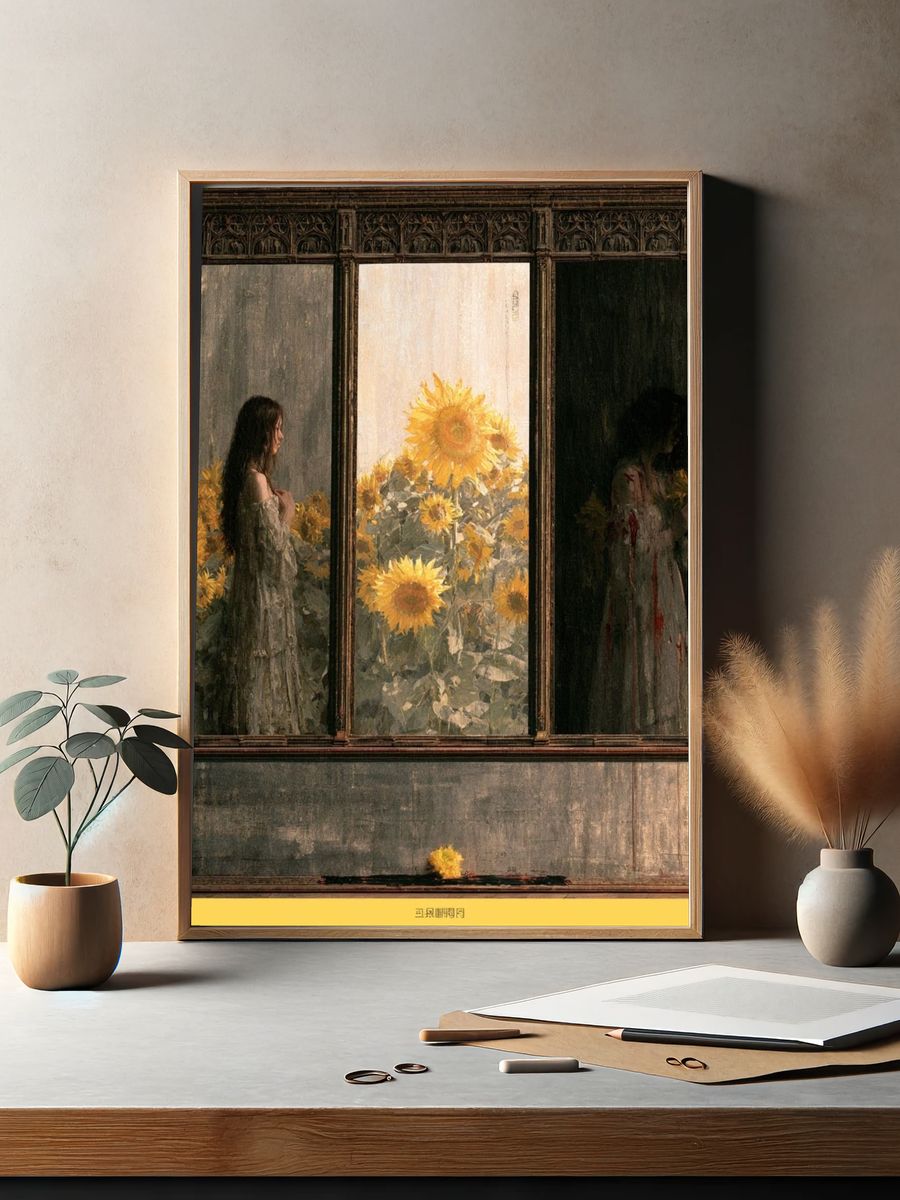 Sunflower Window Scene Print. — room view 2