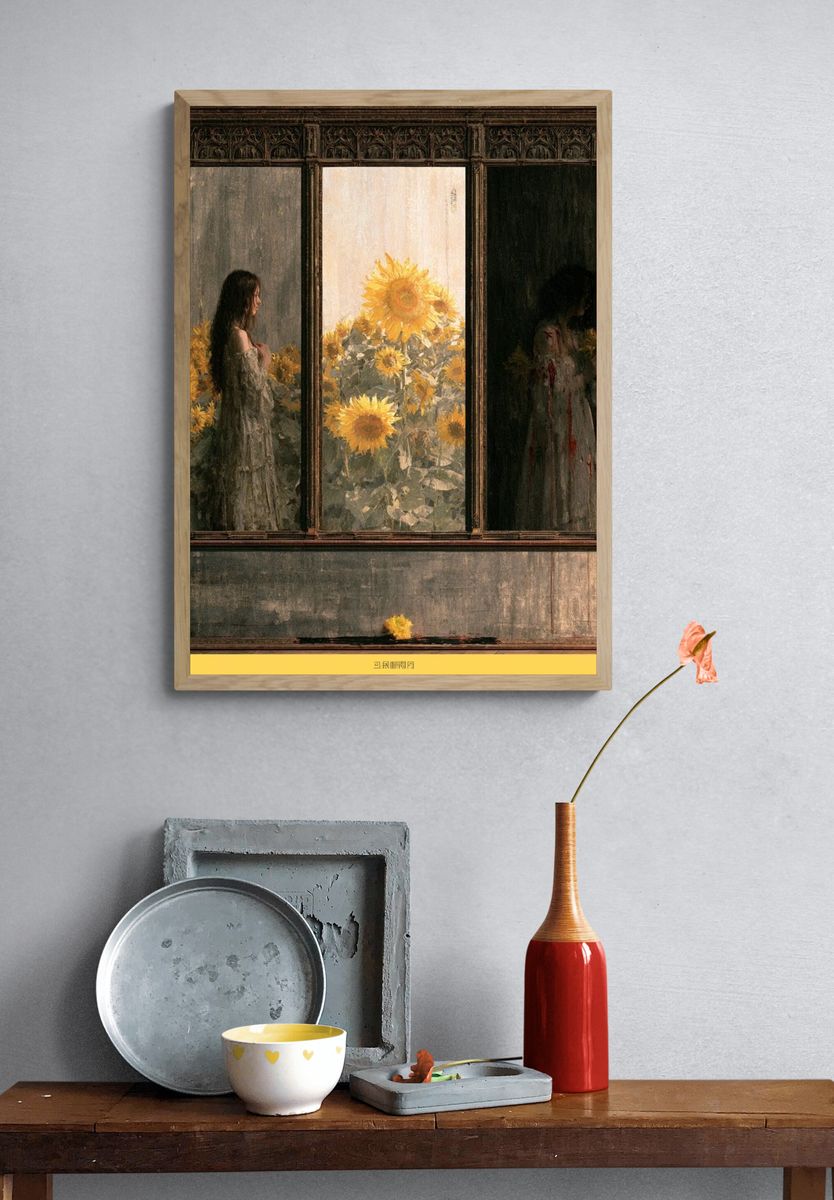 Sunflower Window Scene Print. — room view 3